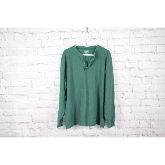 LL Bean Unshrinkable Mini Waffle Henley Long-Sleeve Cotton Green XL - Picture 2 of 11